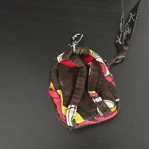 Vera Bradley Mini Backpack Keychain Java Blue Floral Brown Red Coin Purse Charm - Picture 2 of 5